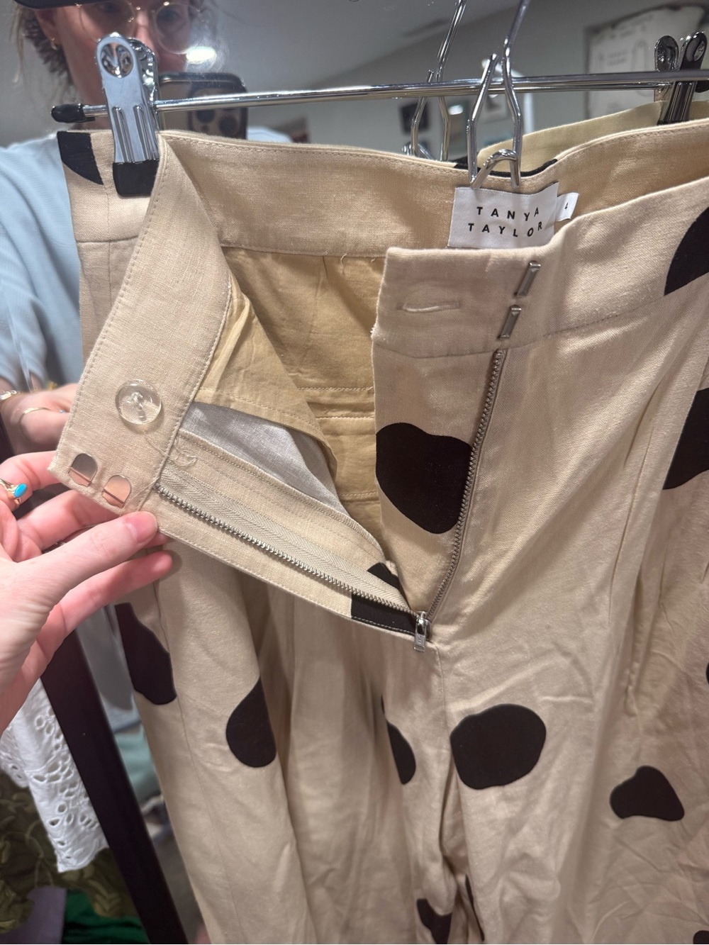 Tanya Taylor Beige Wide-Leg Pants with Black Polka Dots - Picture 6 of 9